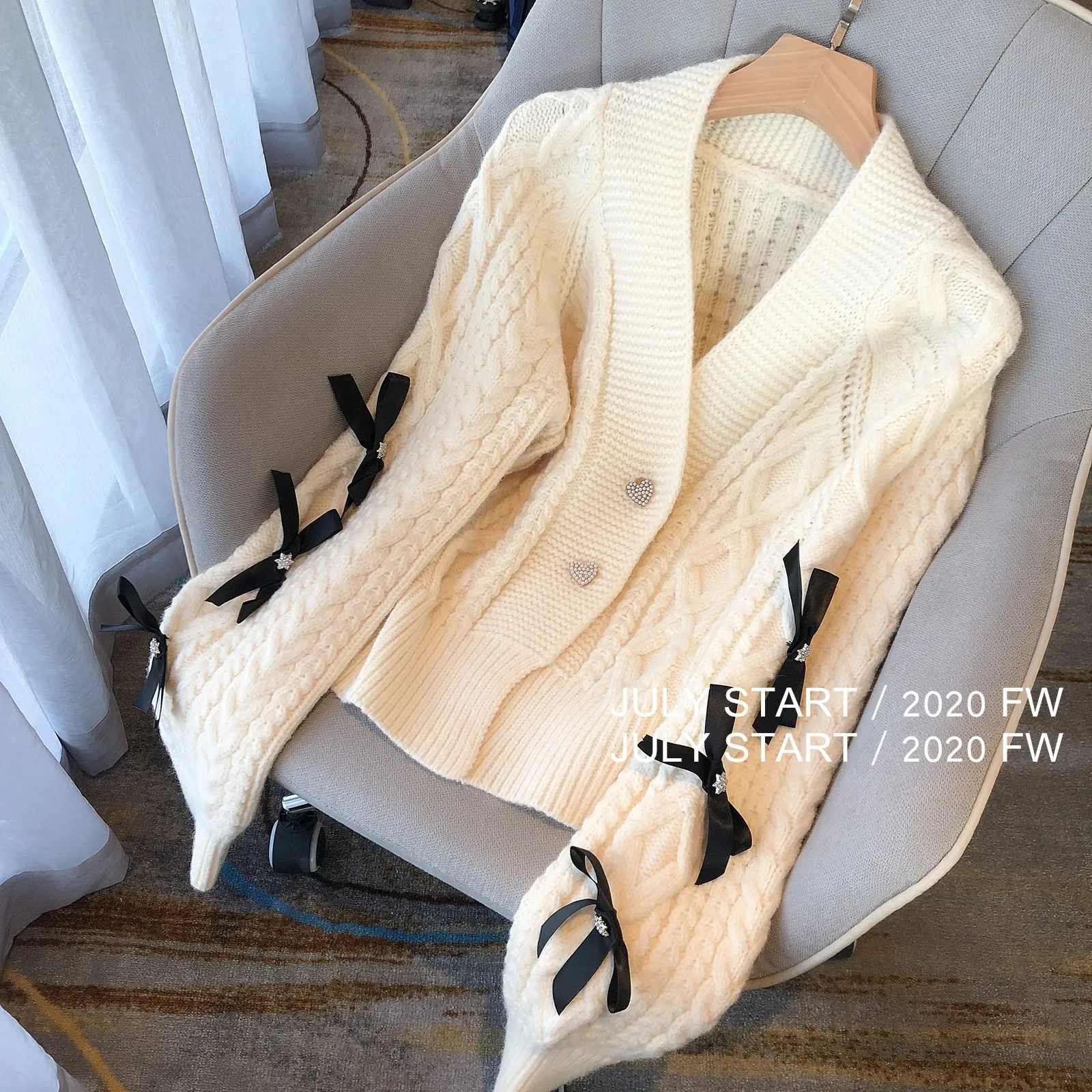 

Высококачественный Женский Модный зимний винтажный элегантный милый игривый вязаный кардиган с жемчужными пряжками и бантом, свитер, курт...