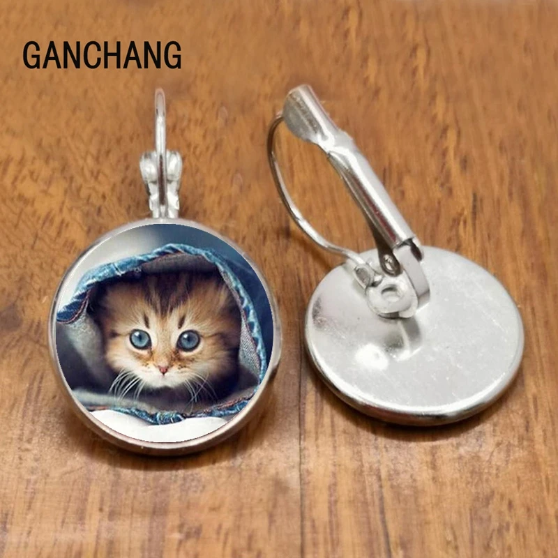 Стеклянные черные и белые серьги с двумя котами женские модные серьги, индивидуальный заказ / новые ювелирные изделия серебро/бронза