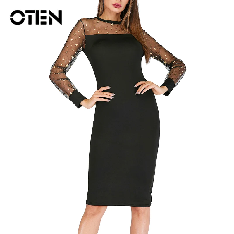 Летнее Клубное платье OTEN 2019 лоскутное Сетчатое женское платье-карандаш