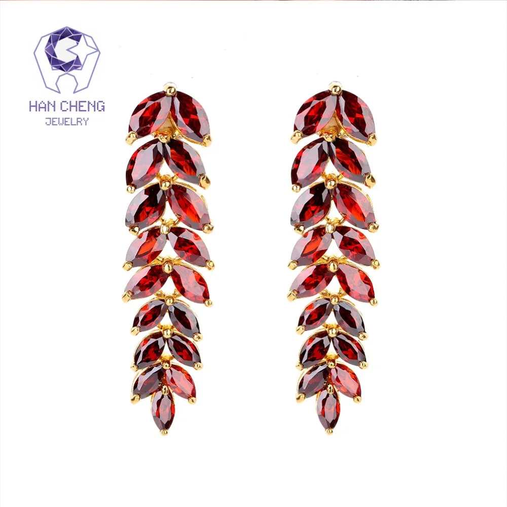 HanCheng Новая мода Роскошные золотые листья Висячие драгоценные камни циркон CZ
