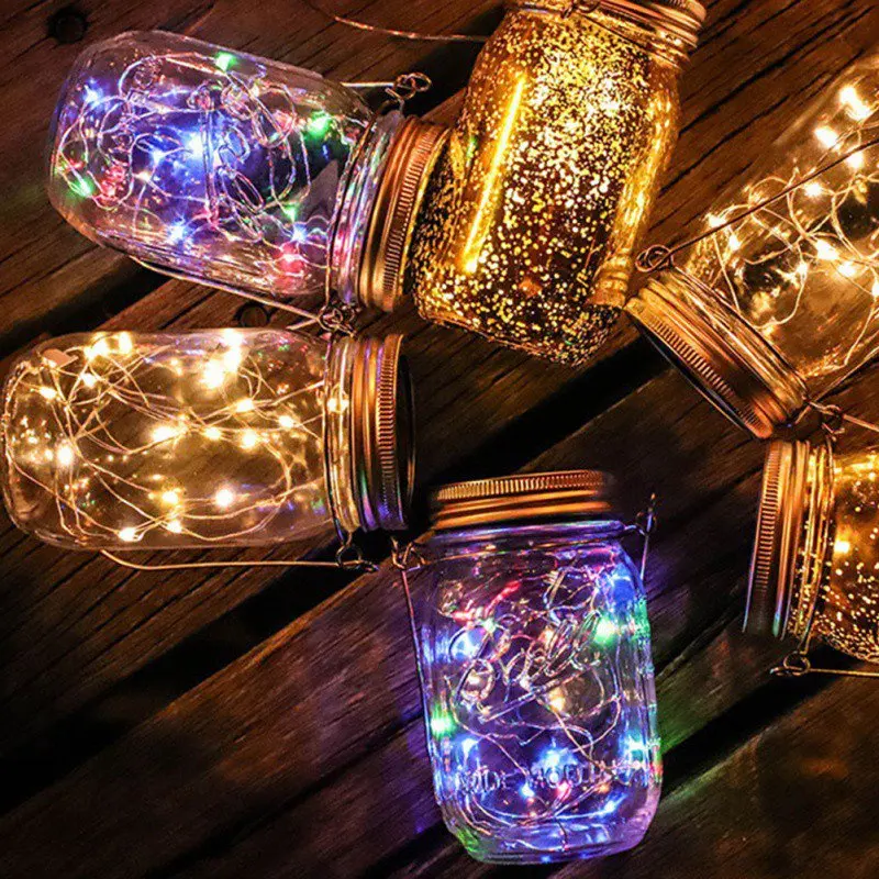 

10 LED Solar Romantic Glass Jar Cover Light LED Cap Light (only Lid) With 1 M Decoration Lighting Strings Outdoor Garden Decor