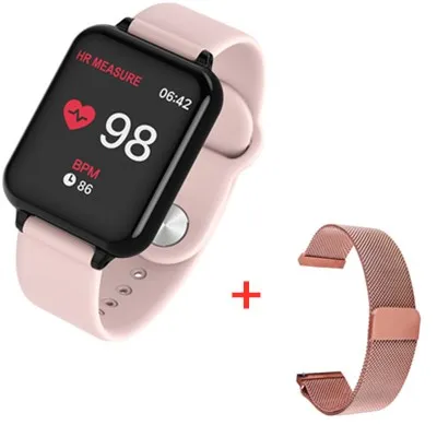 add steel strap Умные часы B57, водонепроницаемые, пульсометр, кровяное давление, несколько видов спорта, умные часы для женщин, носимые часы, мужские умные часы - Цвет: add steel strap