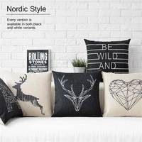 nordic style pillow white cover animal case linen cushion flax heart 18x18 black deer