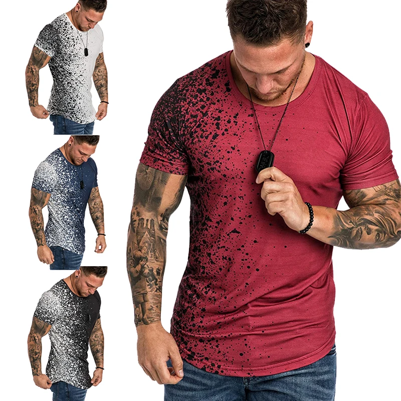 

Spring and Summer New Men's Casual Snowflake Print Shirts Short Sleeve Gradient Slim Round Neck Blouse