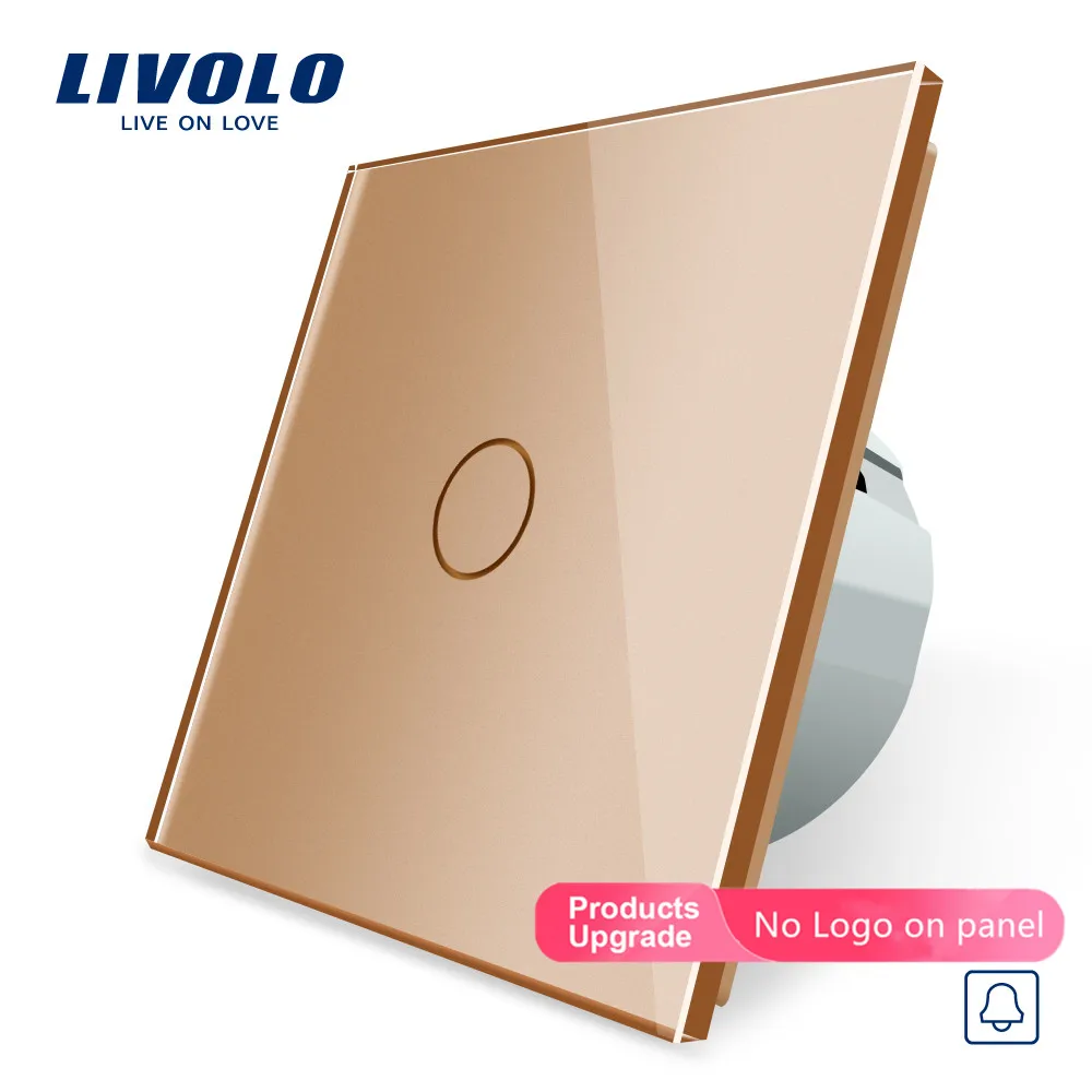 Gold-No logo Livolo/Стандартный, дверной Звонок переключатель, с украшением в виде кристаллов Стекло переключатель Панель, 220~ 250V Сенсорный экран дверной Звонок переключатель, C701B-1/2/3/5, без логотипа - Цвет: Gold-No logo