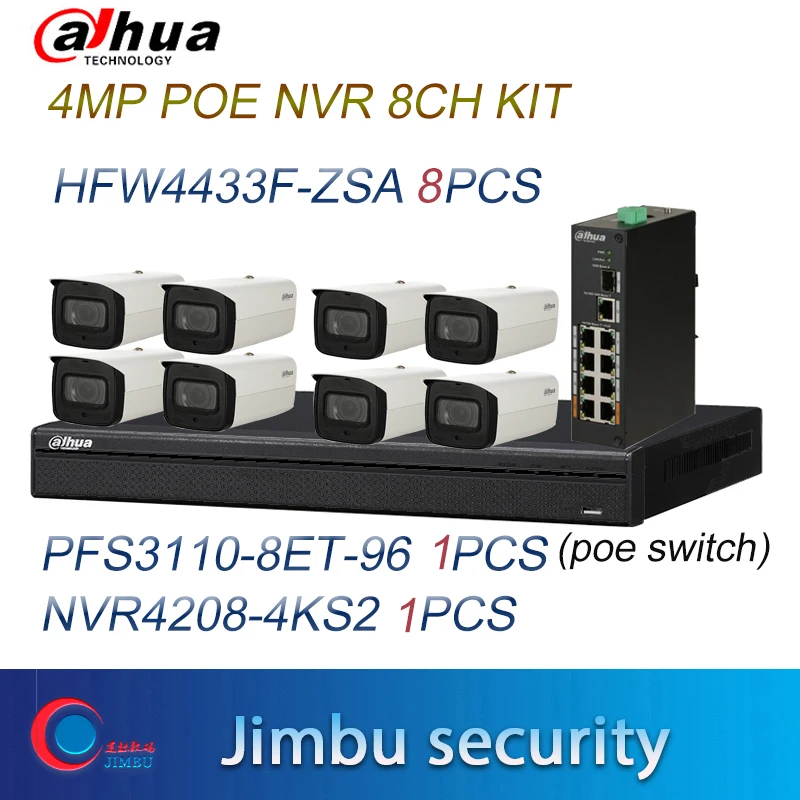 Сетевой видеорегистратор Dahua cctv наборы оригинальный NVR Kit 8Ch 8PoE 1PC NVR4208 4KS2 & 8PCS HFW4433F