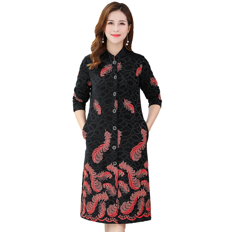 Женская Длинная Элегантная верхняя одежда с цветочной вышивкой женский