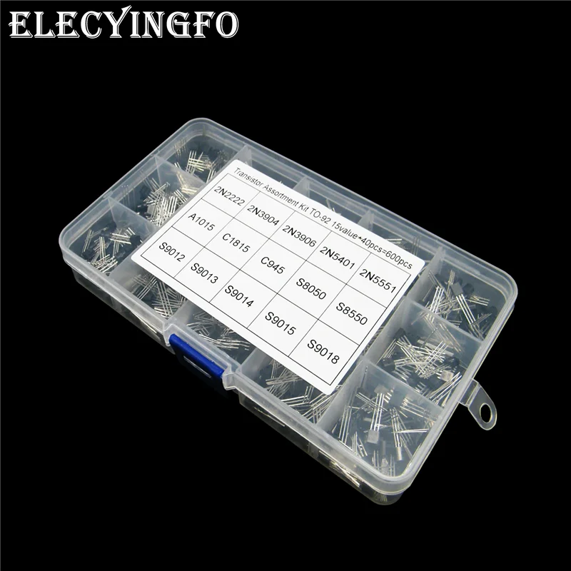 

15 values x 40pcs transistor kit box TO-92 2N2222 2N3904 2N3906 2N5401 2N5551 A1015 C1815 C945 S8050 S8550 S9012-9015 S9018