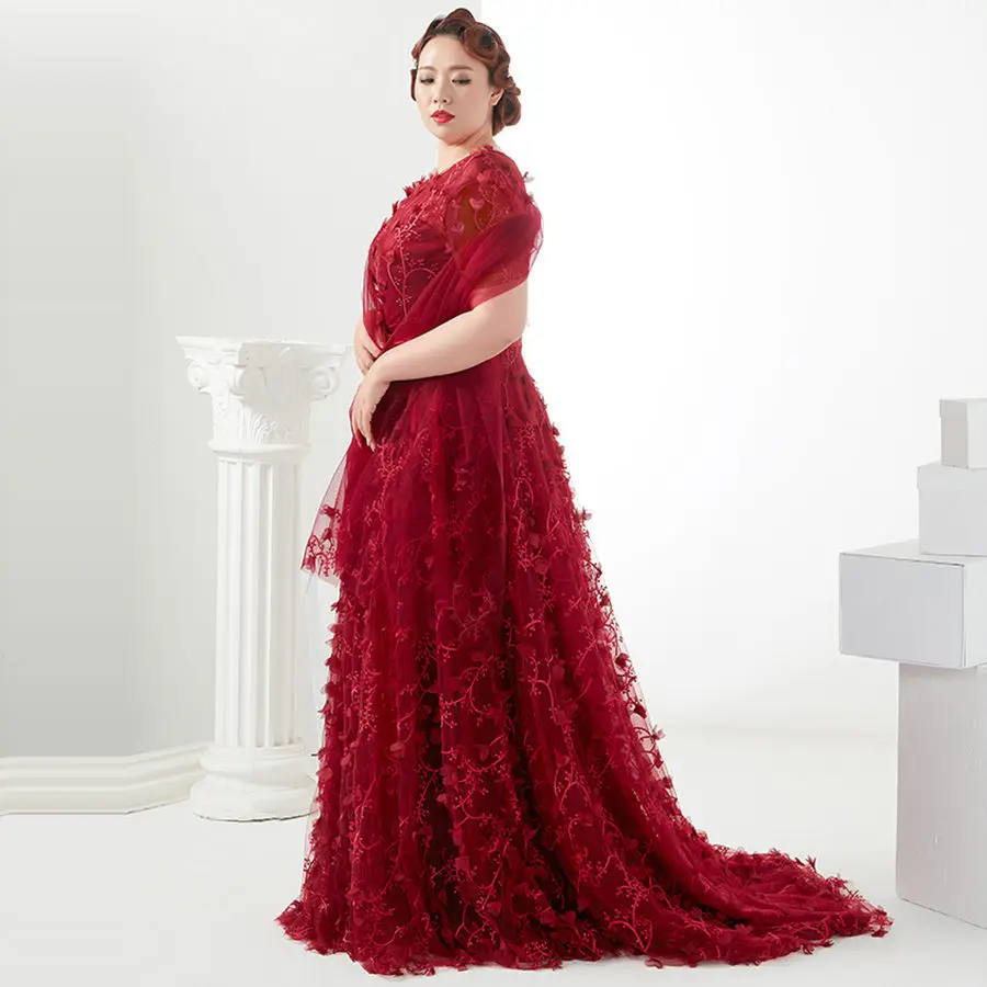 3D платье с цветочным рисунком De Soiree вечерние платья T398 2019 размера плюс бордовые