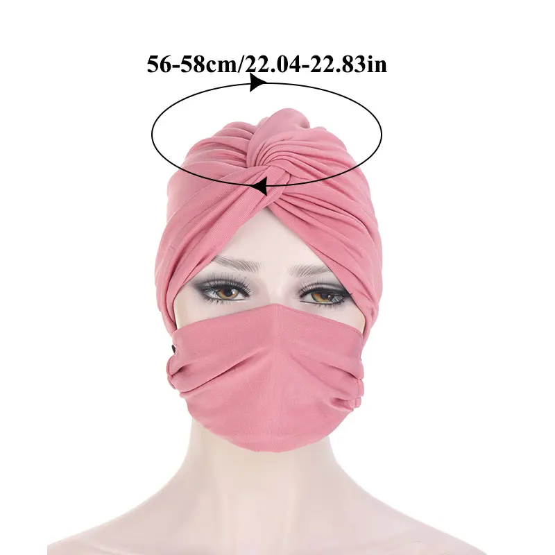 

Face Cover Cross Kontted Cap With Button Anti-Stroke Headwear Cap Solid Color Sweat Band Head Bands Breathing Turban Bandana
