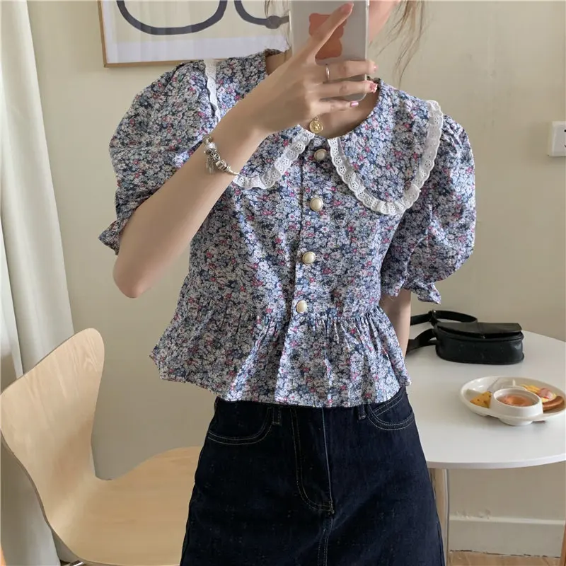 Рубашка Alien Kitty с цветочным принтом в стиле ретро женская рубашка коротким