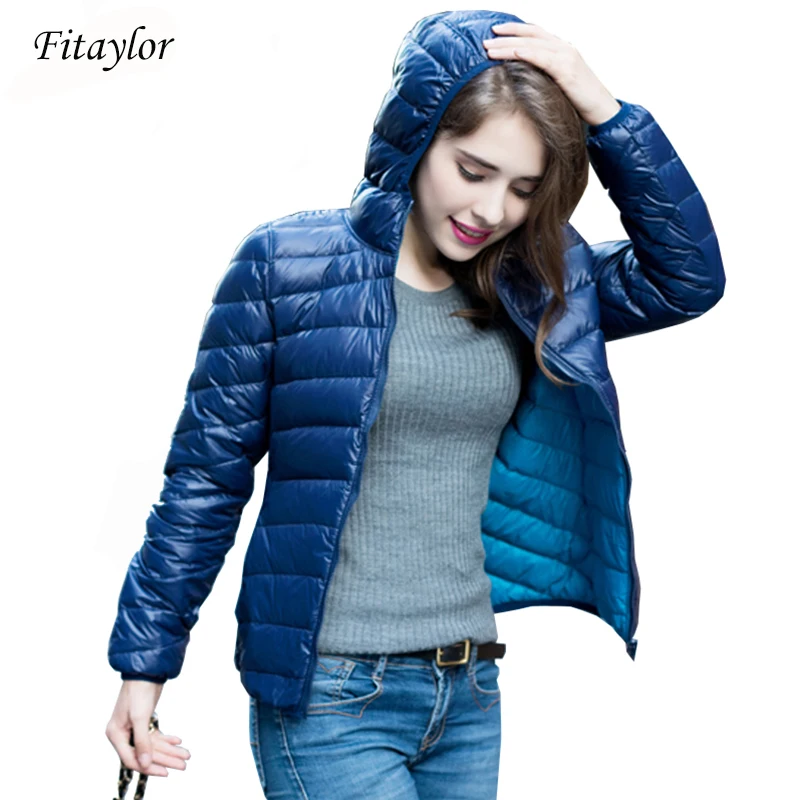 Fitaylor, женский ультра легкий пуховик, двухсторонняя Двусторонняя Куртка размера плюс 4XL, Женская пуховая куртка с сумкой для путешествий
