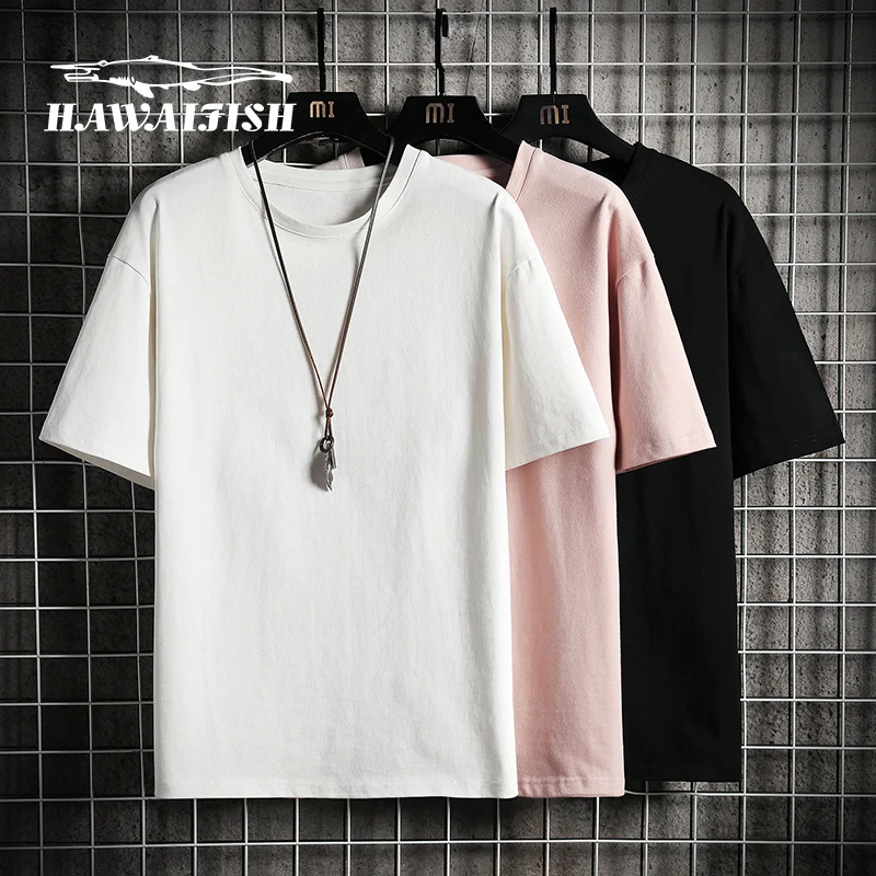 

Мужская футболка из чистого хлопка с коротким рукавом 2021 Мужская свободная спортивная рубашка Летняя Однотонная футболка с рукавом до локт...