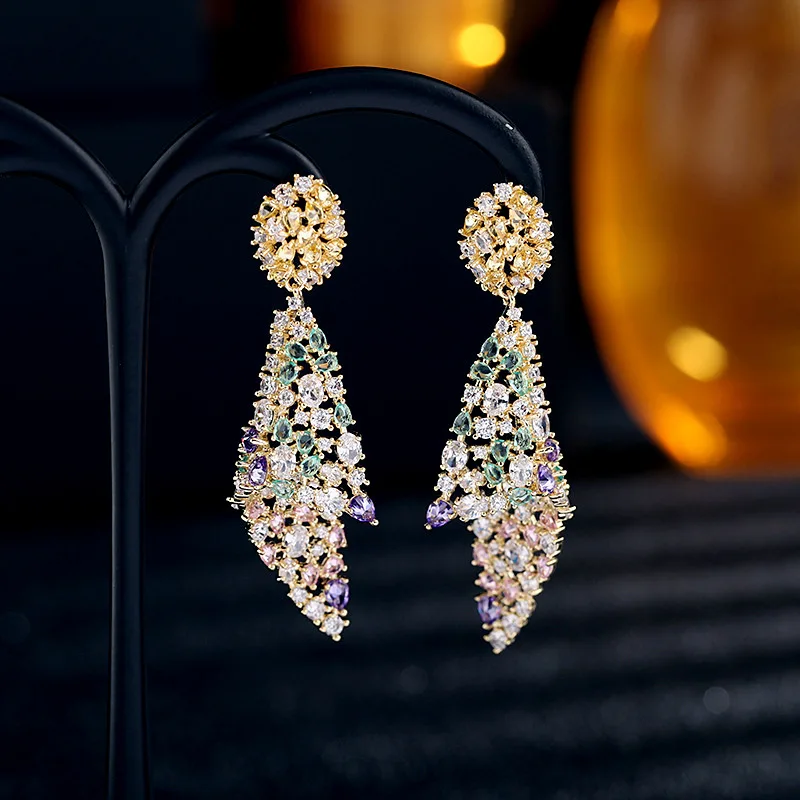 

Colorful zirconium Earrings exaggerated personality irregular Zircon Earrings female 925 silver needle conch Earrings