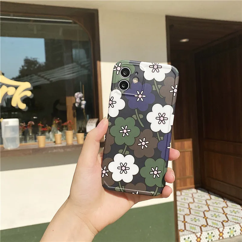 

Floral Phone Case with stents For iphone 12 11 pro max mini Xs max X XR 6s 7 8 Plus SE 2020 Silicone Soft Flower Back Cover Case