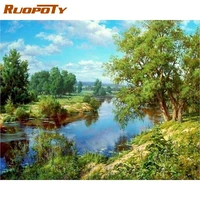 ruopoty frame landscape painting by number diy craft kit for adults on canvas coloring by number drawing home decoration art
