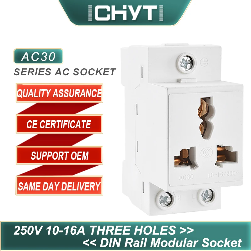

CHYT AC30 EU And AU Type 35mm Din Rail Mount AC 250V 10A-16A 2/3/ Pin Plug Modular Socket Connector