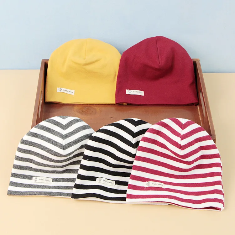 

Baby Hat Cotton Printing Caps For Boy Girl Infant Beanie Hat Spring Autumn Winter Children's Caps Striped Solid Baby Bonnet