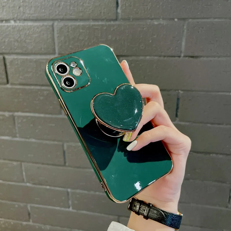 Korea Sweet Heart 3D Holder Gold Plating Phone Case For iphone 12 Pro Max MiNi 11 13 Pro X XS XR 6 S 7 8 Plus 12Pro SE Cover
