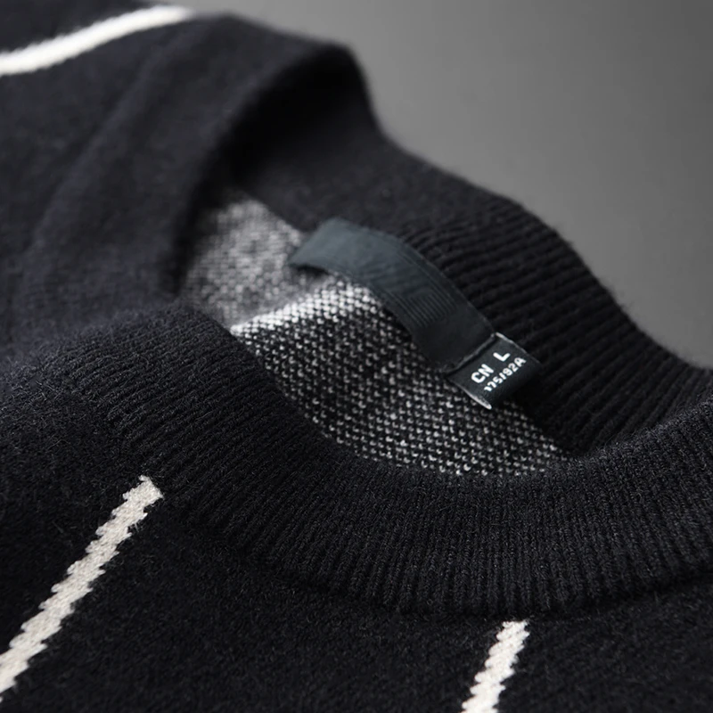 Men Luxury Jacquard Striped Knitting Round Collar Mens Fashion Casual Slim Fit Sweater Man Plus Size 4XL |