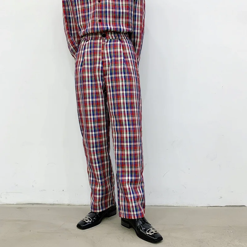 

New Male Women Vintage Streetwear Hip Hop Loose Casual Plaid Long Sleeve Shirt Trousers Men 2PCS Suits Sets (shirt+pant)