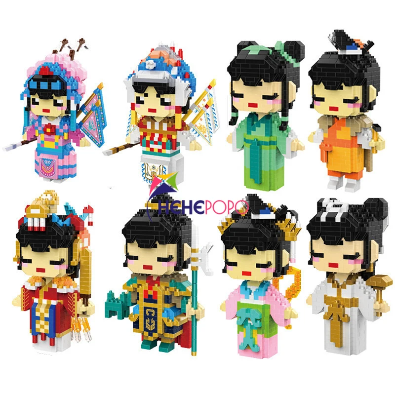 

Mini Blocks Chinese Myth Fashion Micro Bricks Sets Model Building Kits Kids Toys Moc Creative Peking Opera Chinoiserie