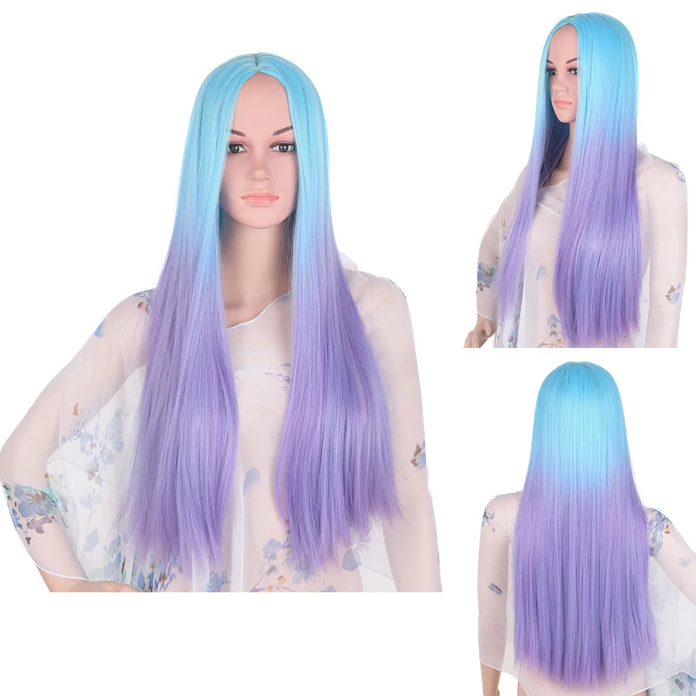 

Long Straight Ombre Synthetic Hair Wigs For Women Colored Wig Heat Resistant Natural Middle Part Cosplay Party Lolita Hair Wigs