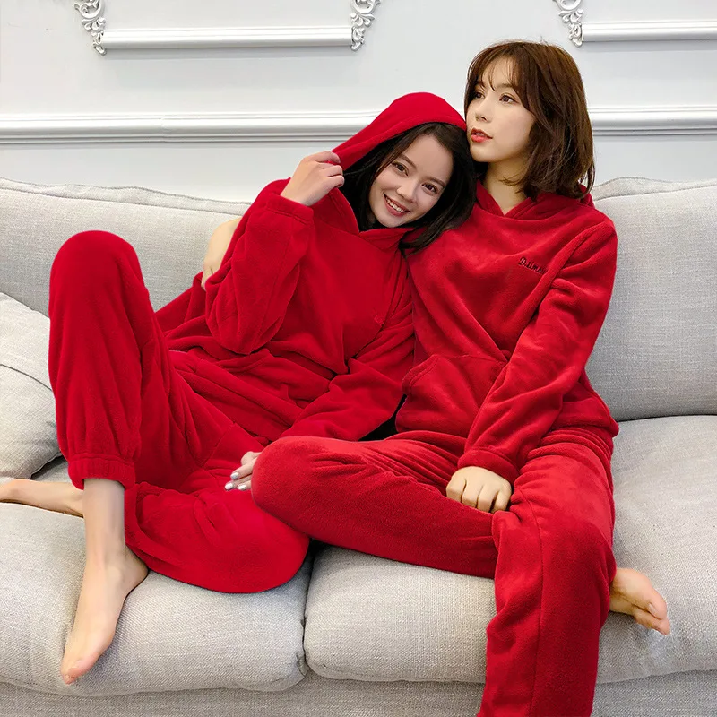 Женские пижамы из кораллового флиса с длинным рукавом для отдыха осенняя одежда