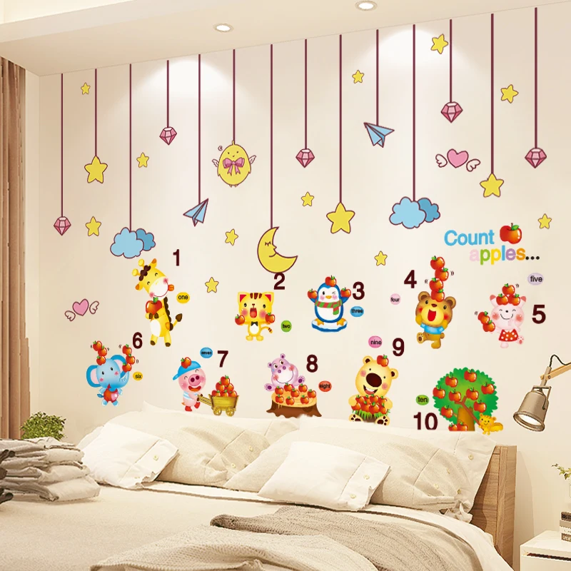 

[SHIJUEHEZI] Cartoon Stars Clouds Wall Stickers DIY Apples Animals Wall Decals for Kids Bedroom Baby Room Home Decoration