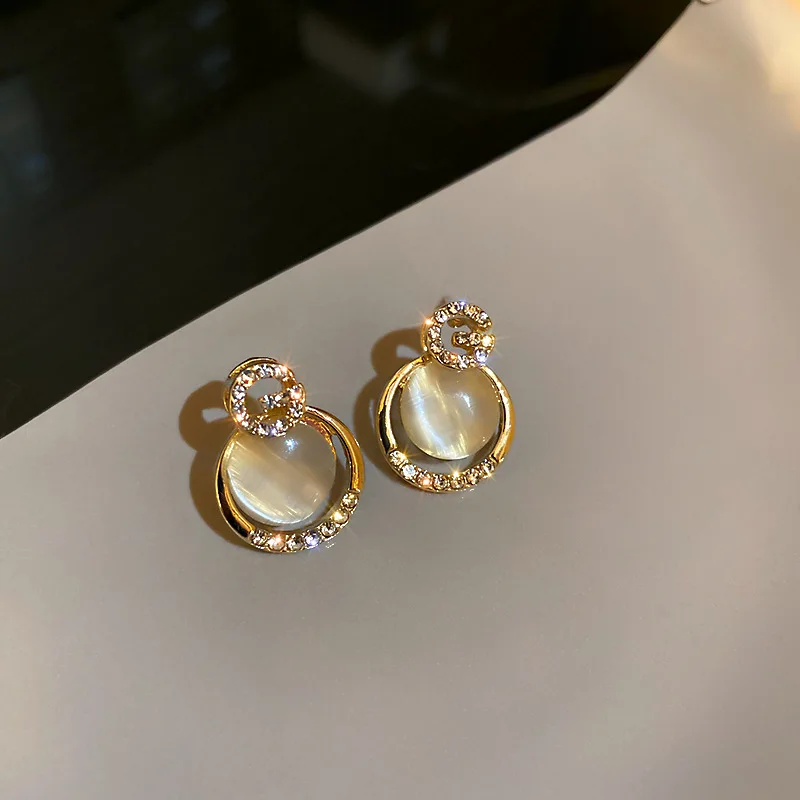 

Fashion All-match Personality Opal with Diamond Letters Women's Earrings Anniversary Party Party Jewelry Earrings Wholesale