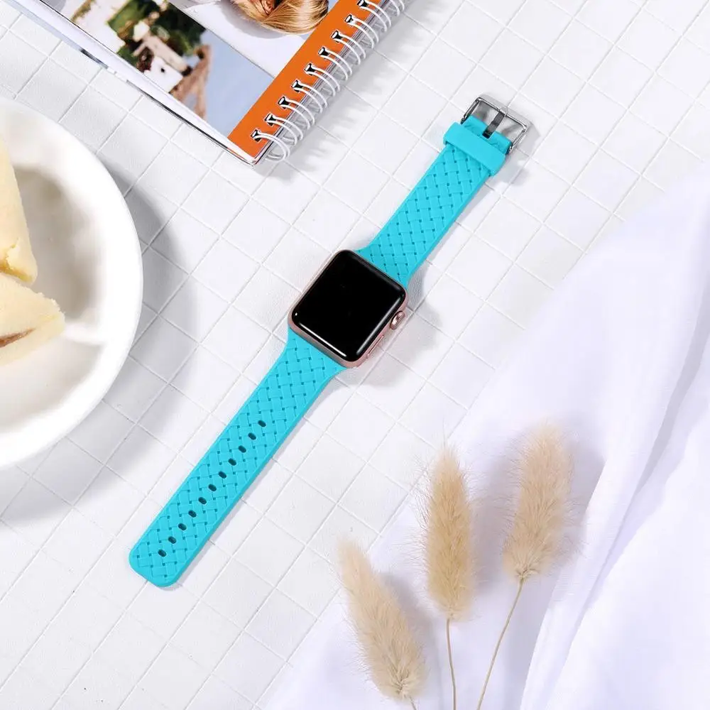 Силиконовый ремешок для Applewatch 5 4 3 квадратная пряжка тканый узор силиконовый