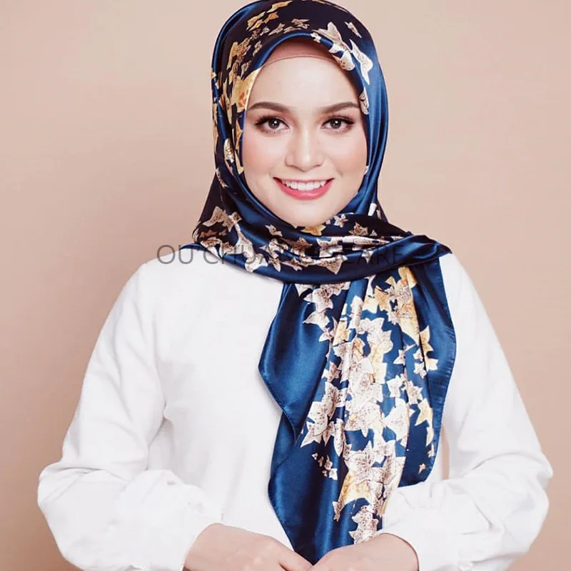 

Square Scarf 90*90cm IMITATED SILK FABRIC Scarfs Bawal Tudung Shawl Solid Women's Headscarf Monochrome National Scarf Khimar