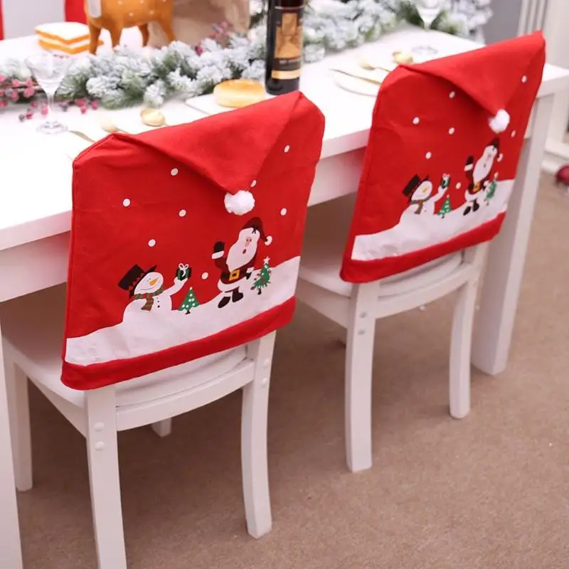 

Christmas Chairs Cover Cartoon Santa Claus Snowman Printed Non-woven Fabric Chairs Cover Christmas Decoration for Home