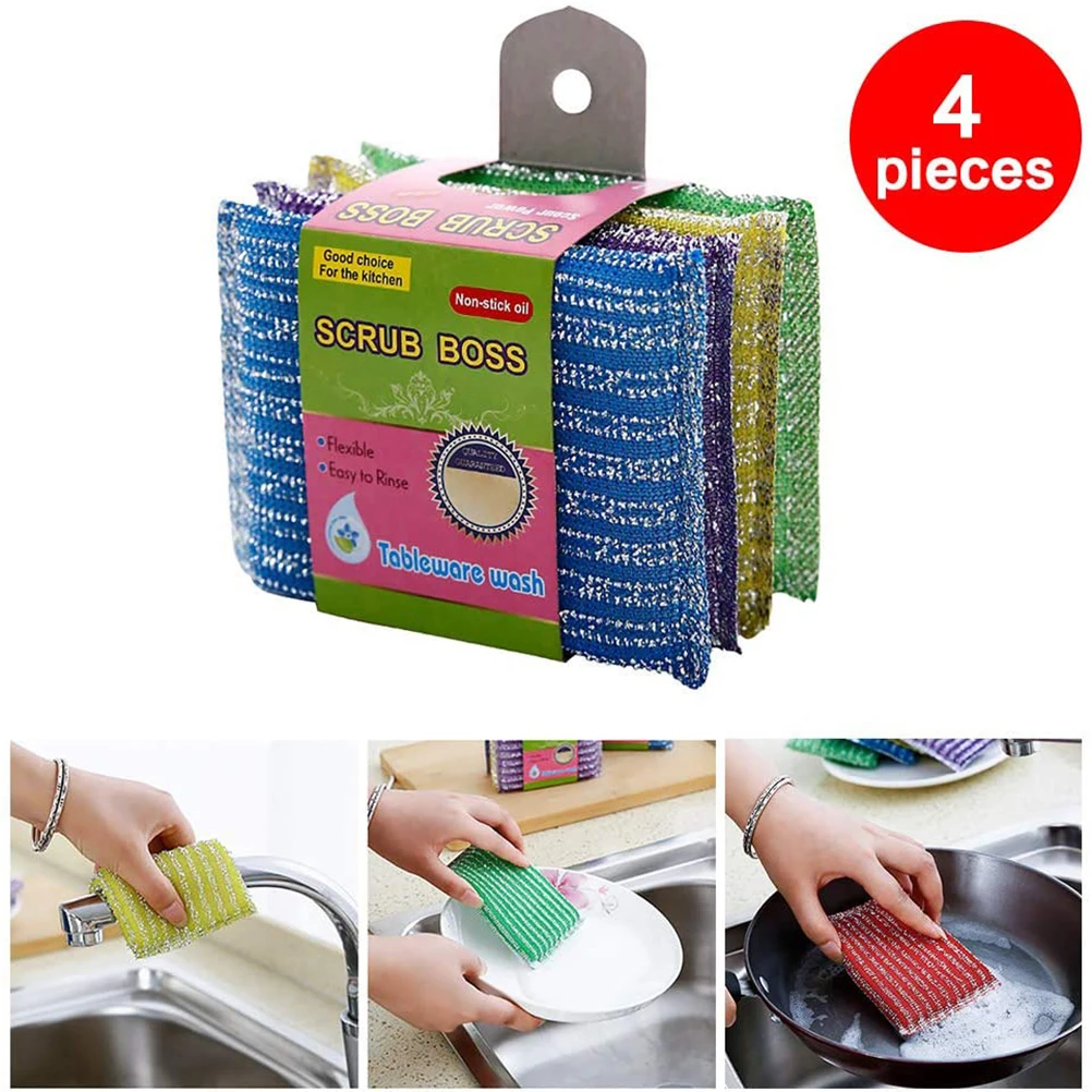 

4pcs Metal Abrasive Sponges Kitchen Cleaning Sponge Brush for Pots and Pans Household Clean Tools Kitchen accesseries 2021 New