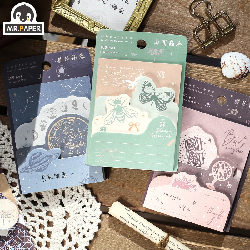 

100 Pcs/bag Vientiane Realm Series Notes Scenery Memo Pads Creative Hand Account Stationery Office School Supplies Label Sticker