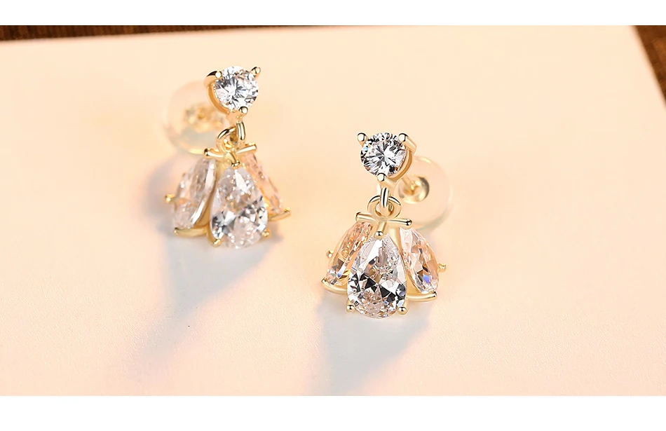 CZCITY, уникальный дизайн, 14 К золото, три фианита, комбинация, серьги-гвоздики для женщин, желтое золото, хорошее ювелирное изделие, подарок Au585 Brincos E14060