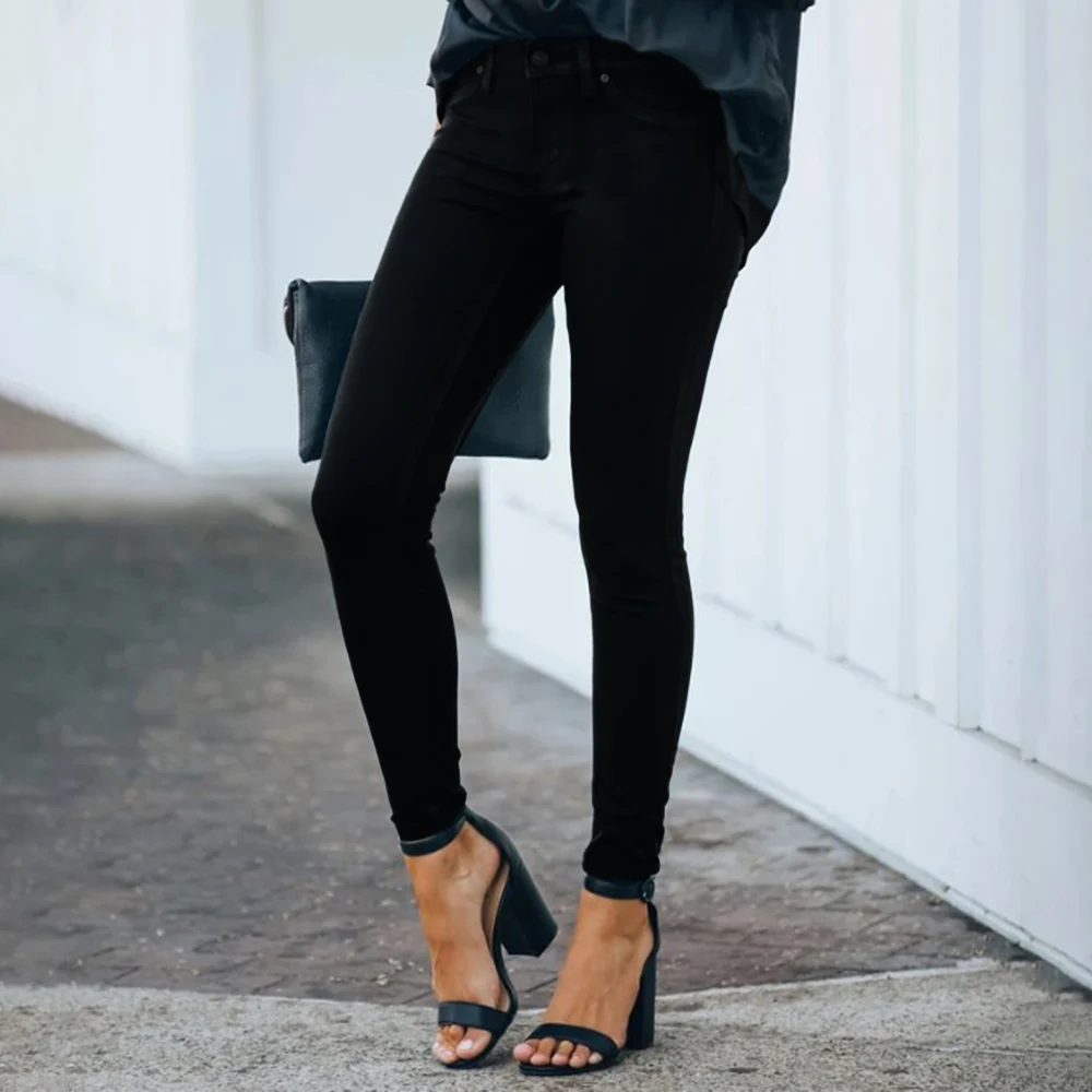 

Женские Классические черные облегающие брюки-карандаш с карманами, всесезонные повседневные женские классические джинсы, брюки