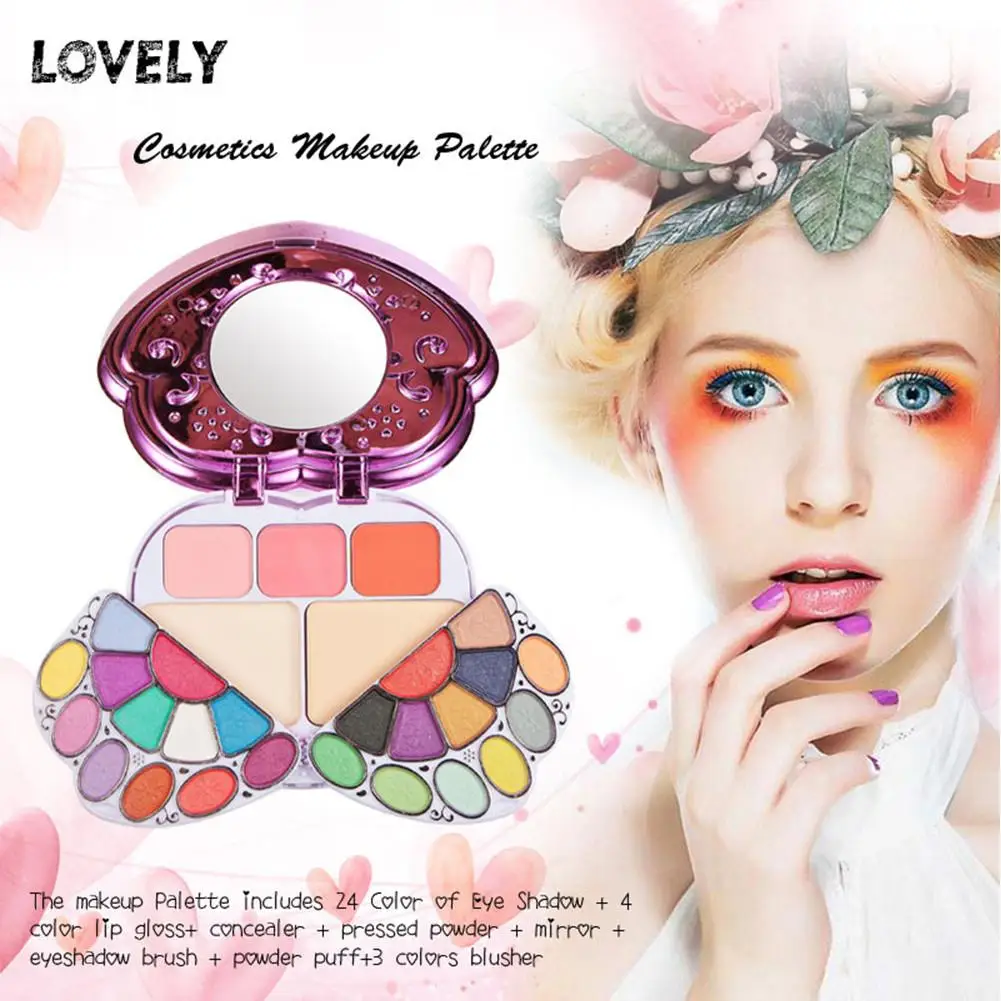 Синий зоопарк тени для век компактная коробка макияжа Рассыпчатая кисть румян