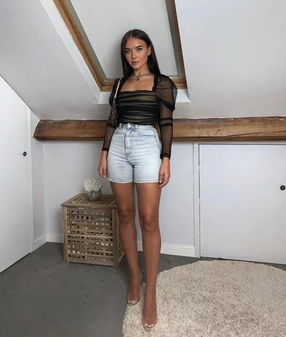 Блузка Женская приталенная с квадратным вырезом и длинным рукавом|Блузки| |