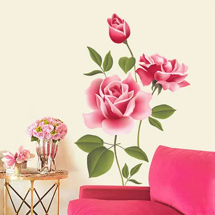 

50*70cm romantic rose flower blossom wall decals home decor living room tv decoration pvc wall stickers diy mural art
