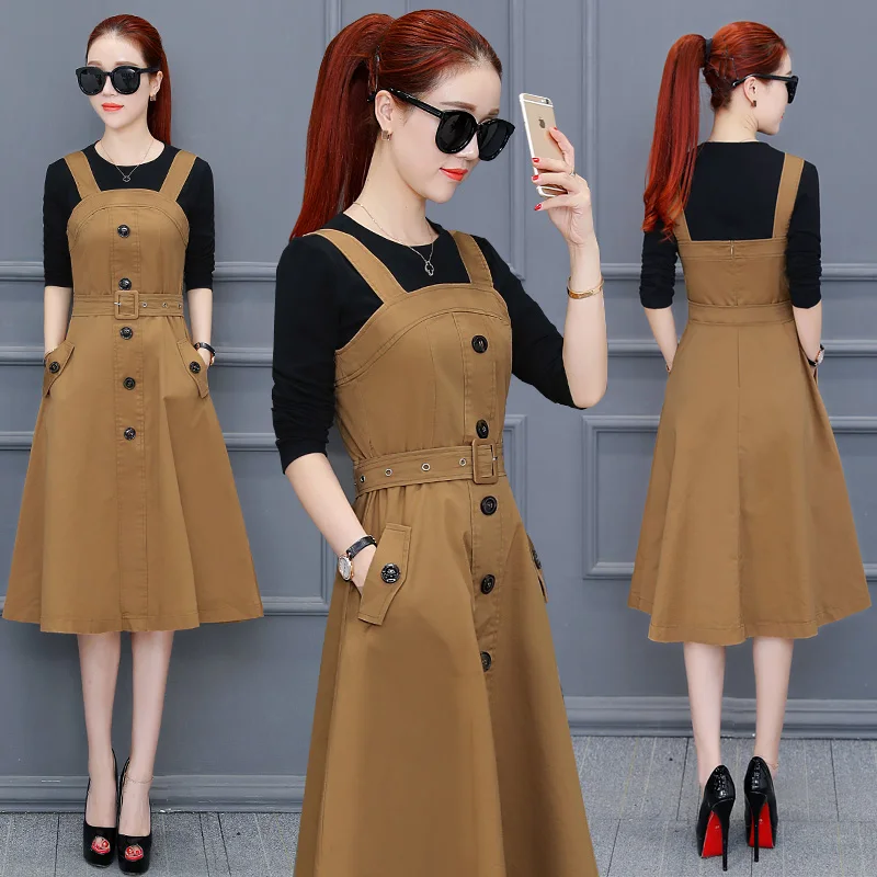 

2023 Autumn Winter New Women Long Sleeves Knitted Sweater + Strap Dress 2 Pcs Sets Female Outfits Dresses Suit Y940