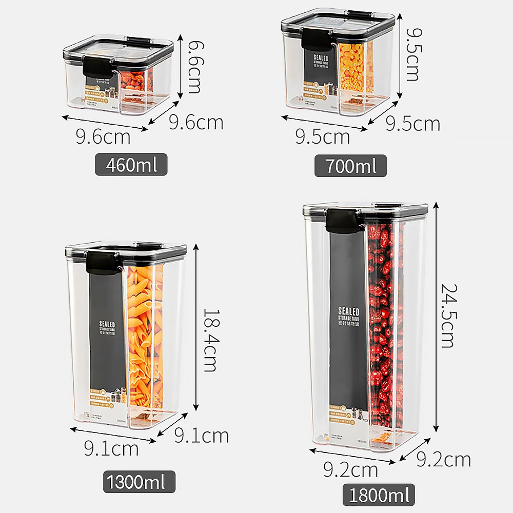 

700/1300/1800ML Food Storage Container Plastic Kitchen Refrigerator Noodle Box Multigrain Storage Tank Transparent Sealed Cans