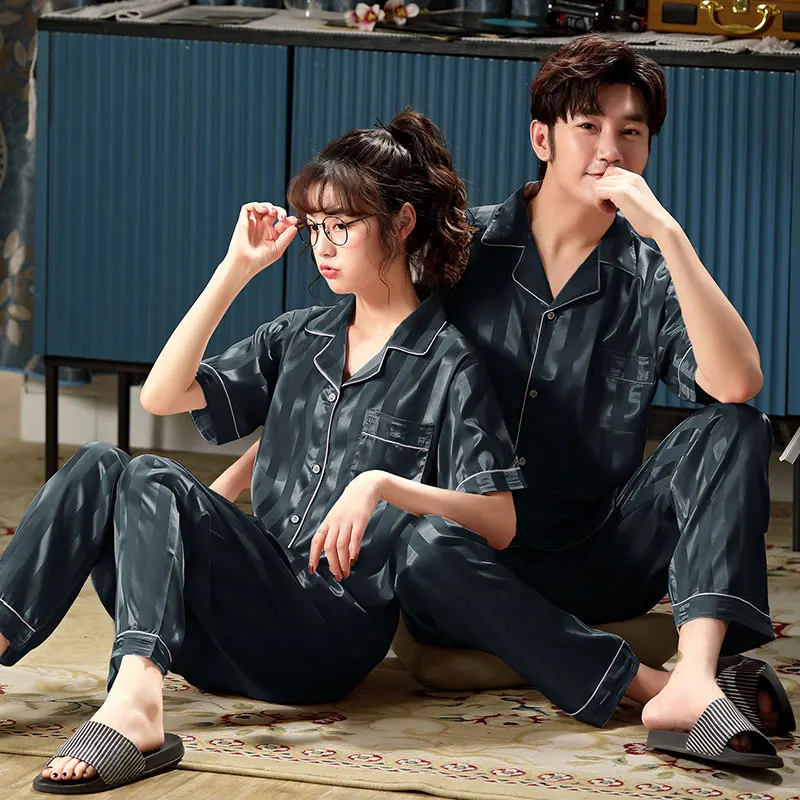 

Women's Summer Thin Ice Silk Short Sleeve Large Size Loose Men's Or Women's Homewear Pajamas Setset