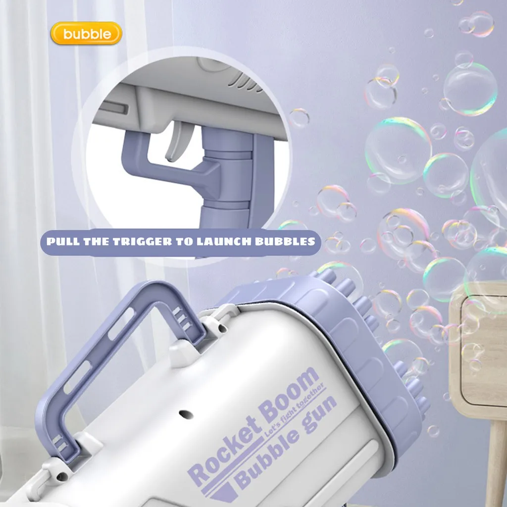 Электрический пулемет для мыльных пузырей в форме ракетки с 64 отверстиями, автоматический пистолет для мыла и воды, игрушки для детей, подарок для детей