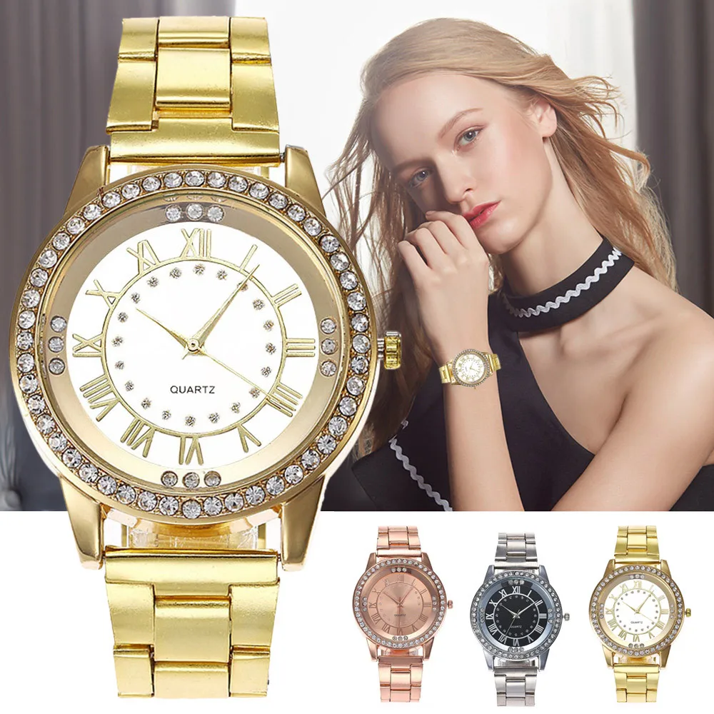 

Relogio Feminino Fashion Women's Watches Crystal Rhinestone Stainless Steel Analog Quartz Wrist Watch For Ladies Clock#1020