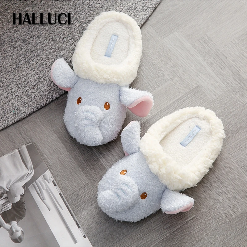 Японские плюшевые мягкие домашние тапочки kawaii Elephant женские зимние теплые