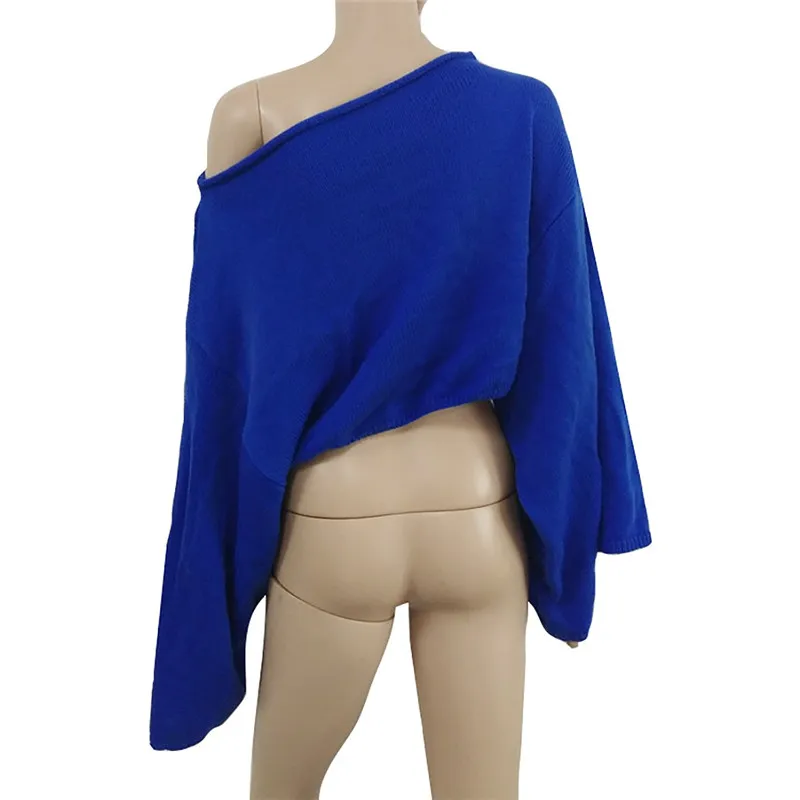 Сексуальный свитер с открытыми плечами вязаный Топ Женский пуловер длинными