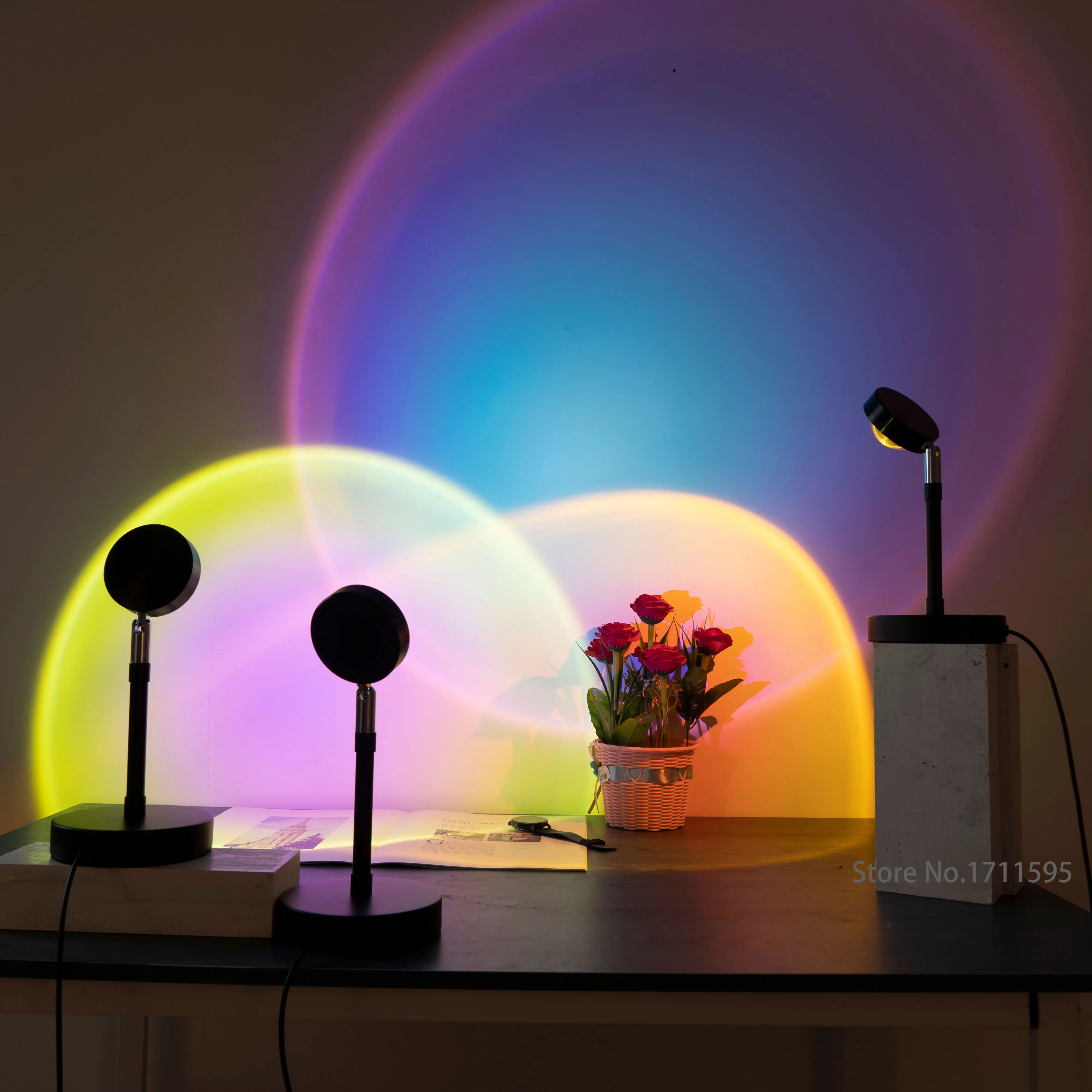 

2021 USB Button Rainbow Sunset Projector Atmosphere Led Night Light Home Coffe shop Background Wall Decoration Colorful Lamp