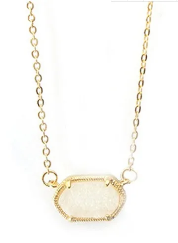 Gold tone off white Маленькая розовая, золотая, овальная Druzy Геометрическая подвеска ожерелье для женщин - Окраска металла: Gold tone off white
