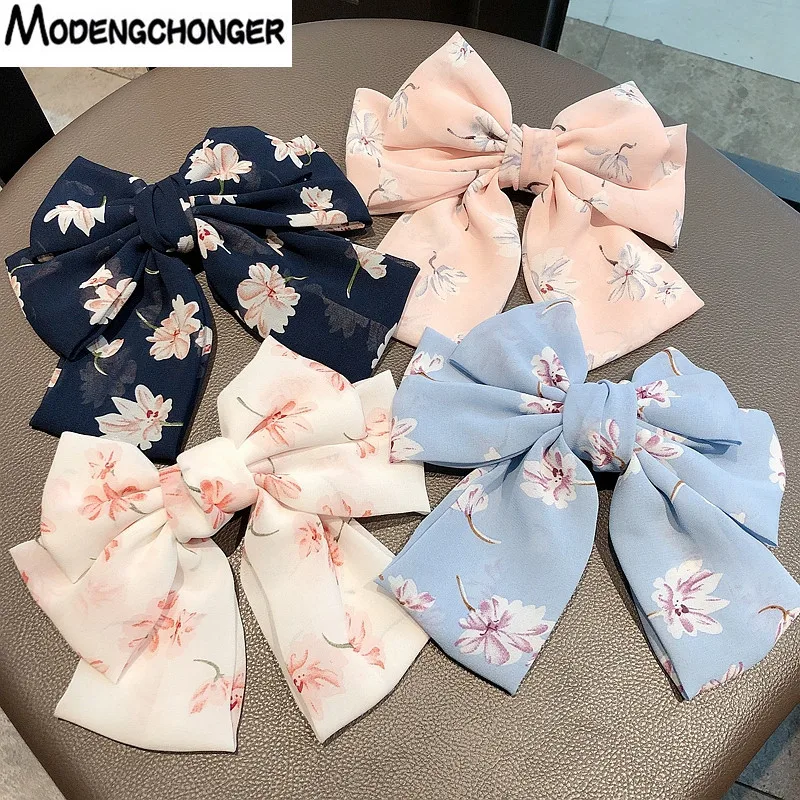 Шифоновые заколки для волос высококачественные Цветочные с бантом 3 слойные